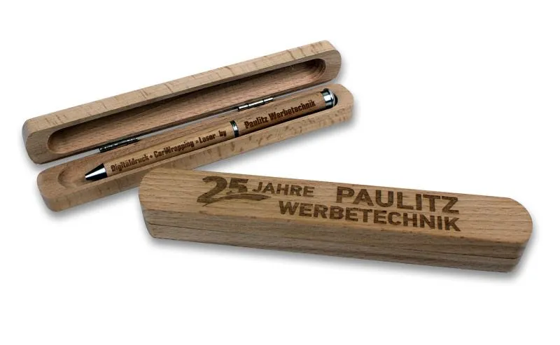 Kugelschreiber und Geschenkbox aus Buche inkl. persnlicher Gravur