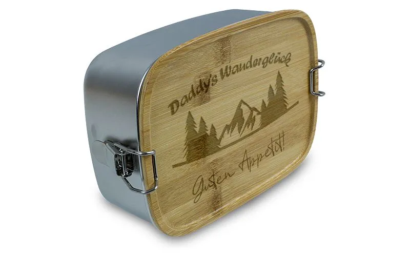 Edelstahl-Lunchbox mit Bambusdeckel und Schnellverschluss - inkl. pers�nlicher Gravur