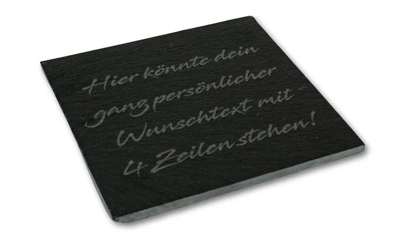 Personalisierter Schiefer-Untersetzer mit 4 ZeilenWunschtext Gravur – quadratisch, stilvoll, einzigartig!