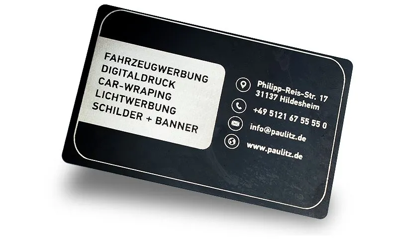 Businesscard aus Aluminium in schwarz-matt mit Gravur