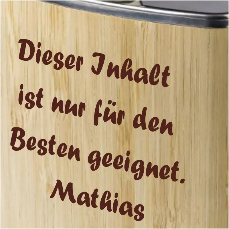 Flachmann aus Edelstahl und Bambus mit bis zu 4 Zeilen Text-Gravur