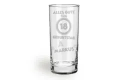 Longdrink-Glas Alles Gute zum Geburtstag mit Jahreszahl und Wunschtext
