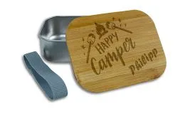 Lunchbox mit Bambusdeckel und Gummiband - mit Gravur