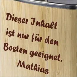 Flachmann aus Edelstahl mit Bambus Gravur mit Wunschtext oder Namen